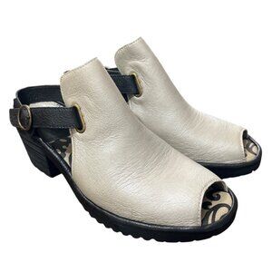 Fly London Wena Slingback Sandal Leather Silver Black Womens EU 39 / US 8-8.5